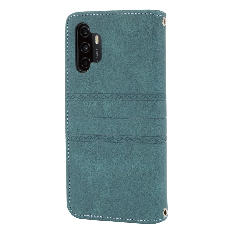 For Samsung Galaxy A32 4G Embossed Striped Magnetic Buckle PU + TPU Horizontal Flip Leather Case with Holder & Card Slot & Wallet & Photo Frame & Sling