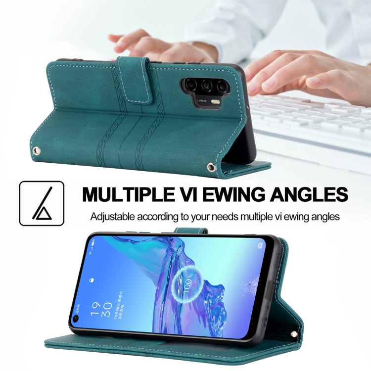 For Samsung Galaxy A32 4G Embossed Striped Magnetic Buckle PU + TPU Horizontal Flip Leather Case with Holder & Card Slot & Wallet & Photo Frame & Sling