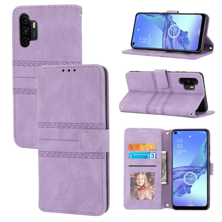 For Samsung Galaxy A32 4G Embossed Striped Magnetic Buckle PU + TPU Horizontal Flip Leather Case with Holder & Card Slot & Wallet & Photo Frame & Sling