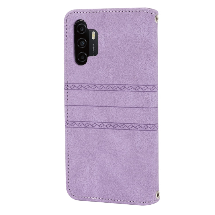 For Samsung Galaxy A32 4G Embossed Striped Magnetic Buckle PU + TPU Horizontal Flip Leather Case with Holder & Card Slot & Wallet & Photo Frame & Sling