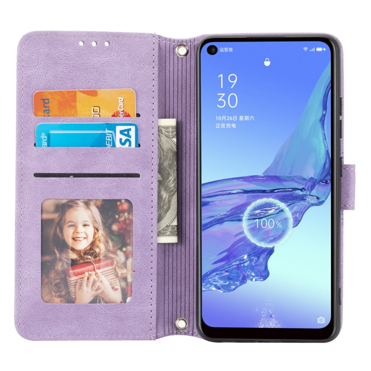 For Samsung Galaxy A32 4G Embossed Striped Magnetic Buckle PU + TPU Horizontal Flip Leather Case with Holder & Card Slot & Wallet & Photo Frame & Sling