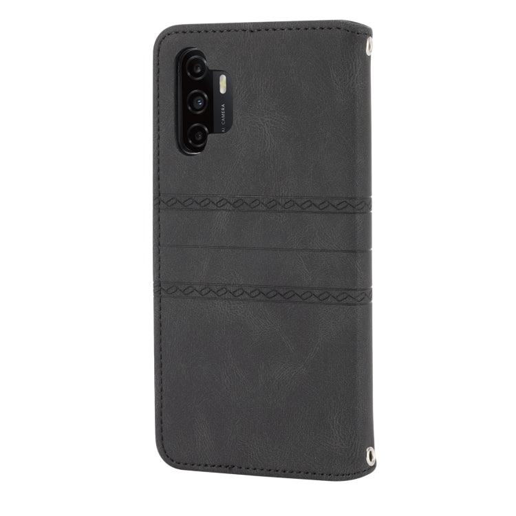 For Samsung Galaxy A32 4G Embossed Striped Magnetic Buckle PU + TPU Horizontal Flip Leather Case with Holder & Card Slot & Wallet & Photo Frame & Sling