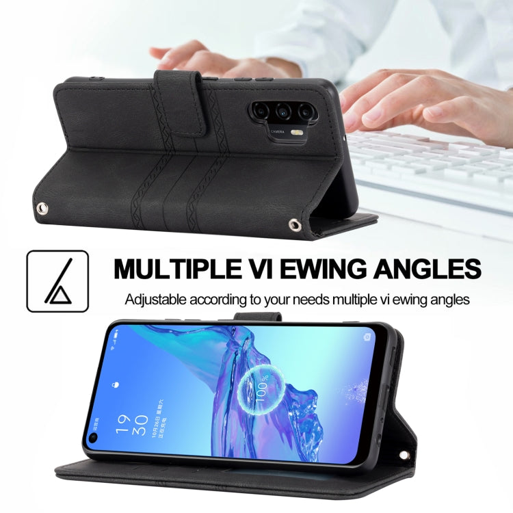 For Samsung Galaxy A32 4G Embossed Striped Magnetic Buckle PU + TPU Horizontal Flip Leather Case with Holder & Card Slot & Wallet & Photo Frame & Sling