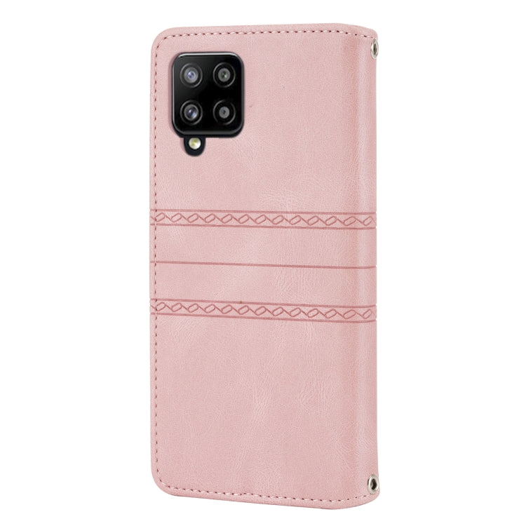 For Samsung Galaxy A42 5G Embossed Striped Magnetic Buckle PU + TPU Horizontal Flip Leather Case with Holder & Card Slot & Wallet & Photo Frame & Sling