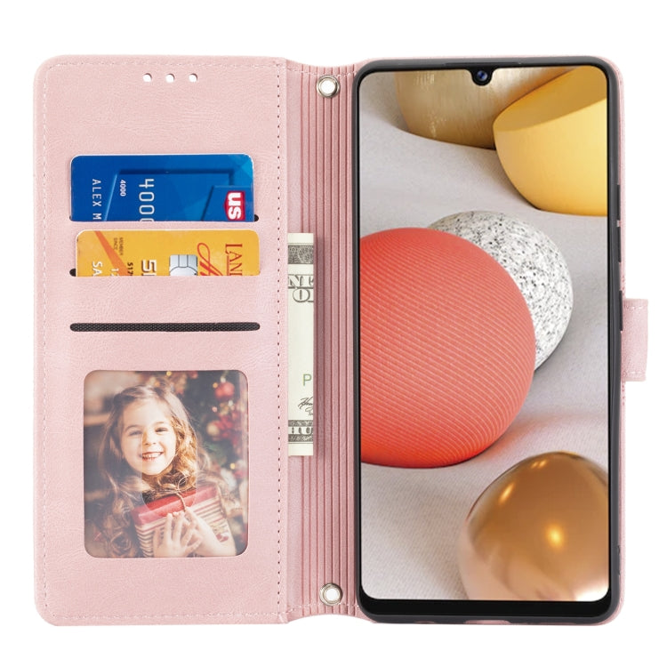 For Samsung Galaxy A42 5G Embossed Striped Magnetic Buckle PU + TPU Horizontal Flip Leather Case with Holder & Card Slot & Wallet & Photo Frame & Sling
