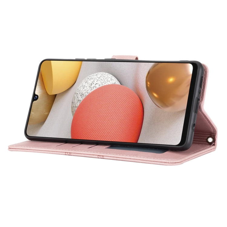 For Samsung Galaxy A42 5G Embossed Striped Magnetic Buckle PU + TPU Horizontal Flip Leather Case with Holder & Card Slot & Wallet & Photo Frame & Sling