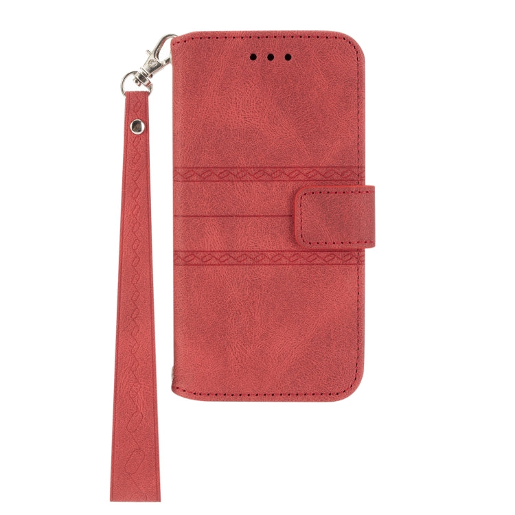 For Samsung Galaxy A42 5G Embossed Striped Magnetic Buckle PU + TPU Horizontal Flip Leather Case with Holder & Card Slot & Wallet & Photo Frame & Sling