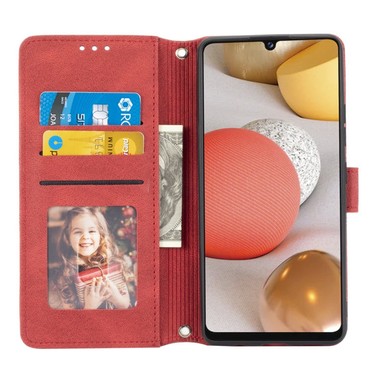 For Samsung Galaxy A42 5G Embossed Striped Magnetic Buckle PU + TPU Horizontal Flip Leather Case with Holder & Card Slot & Wallet & Photo Frame & Sling