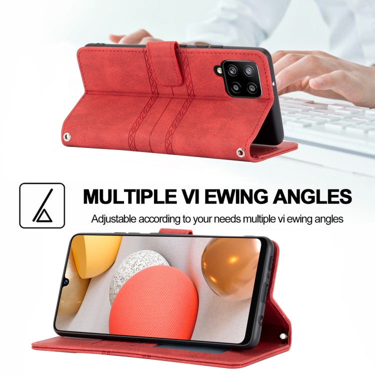For Samsung Galaxy A42 5G Embossed Striped Magnetic Buckle PU + TPU Horizontal Flip Leather Case with Holder & Card Slot & Wallet & Photo Frame & Sling