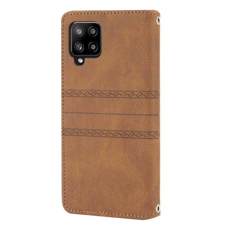 For Samsung Galaxy A42 5G Embossed Striped Magnetic Buckle PU + TPU Horizontal Flip Leather Case with Holder & Card Slot & Wallet & Photo Frame & Sling