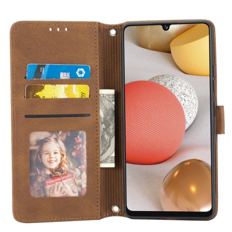 For Samsung Galaxy A42 5G Embossed Striped Magnetic Buckle PU + TPU Horizontal Flip Leather Case with Holder & Card Slot & Wallet & Photo Frame & Sling