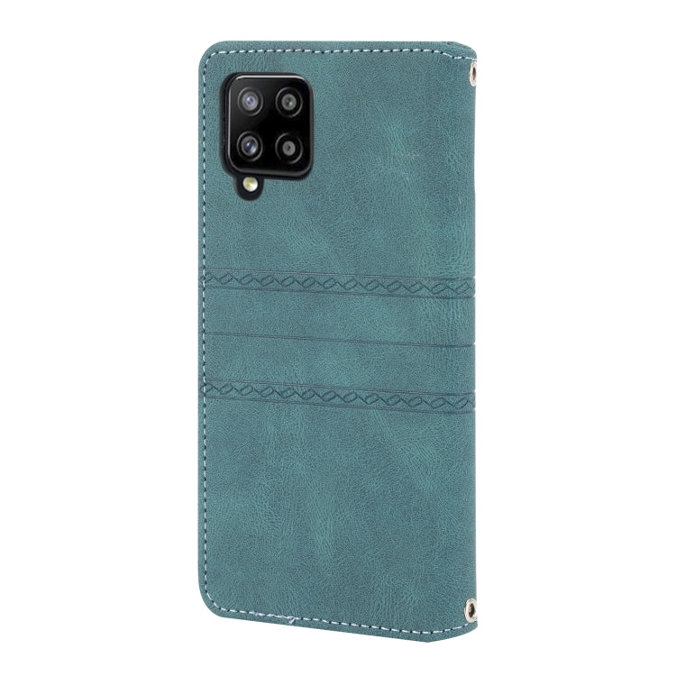 For Samsung Galaxy A42 5G Embossed Striped Magnetic Buckle PU + TPU Horizontal Flip Leather Case with Holder & Card Slot & Wallet & Photo Frame & Sling