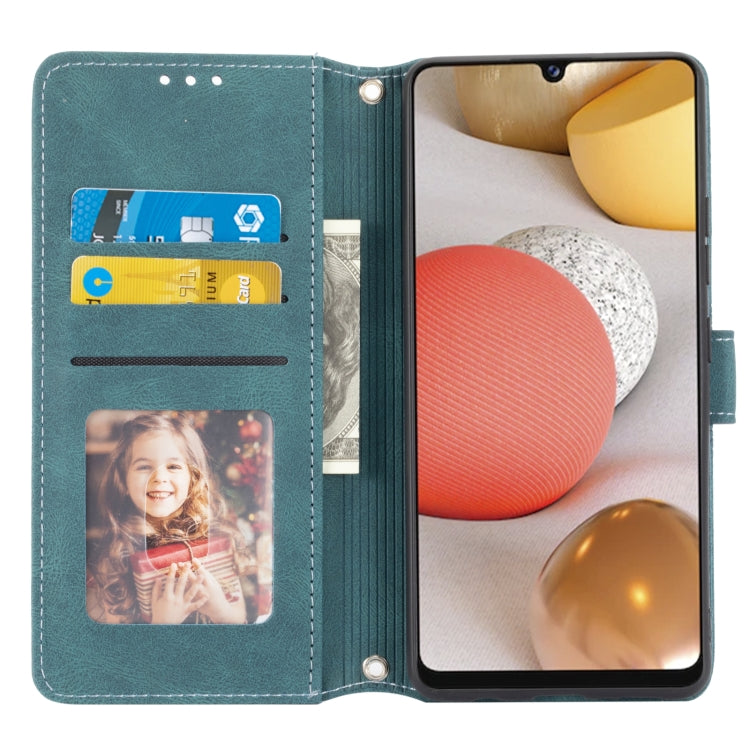 For Samsung Galaxy A42 5G Embossed Striped Magnetic Buckle PU + TPU Horizontal Flip Leather Case with Holder & Card Slot & Wallet & Photo Frame & Sling