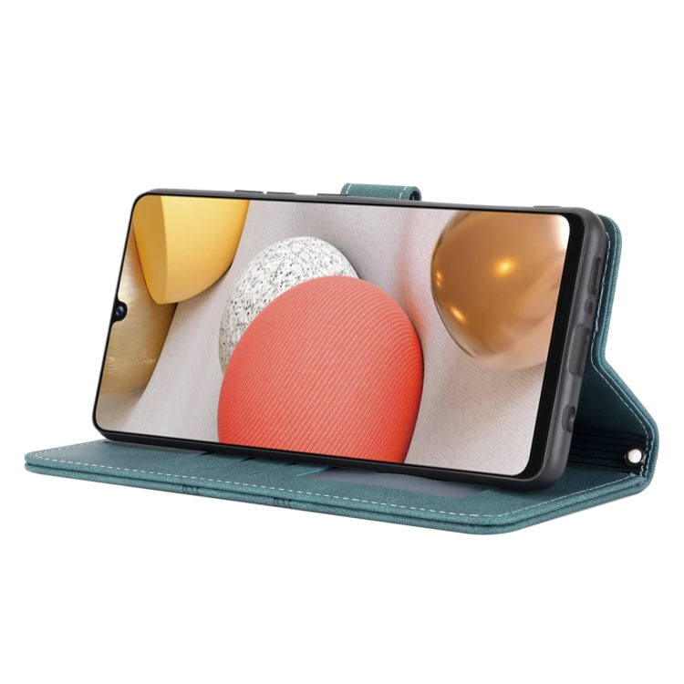 For Samsung Galaxy A42 5G Embossed Striped Magnetic Buckle PU + TPU Horizontal Flip Leather Case with Holder & Card Slot & Wallet & Photo Frame & Sling
