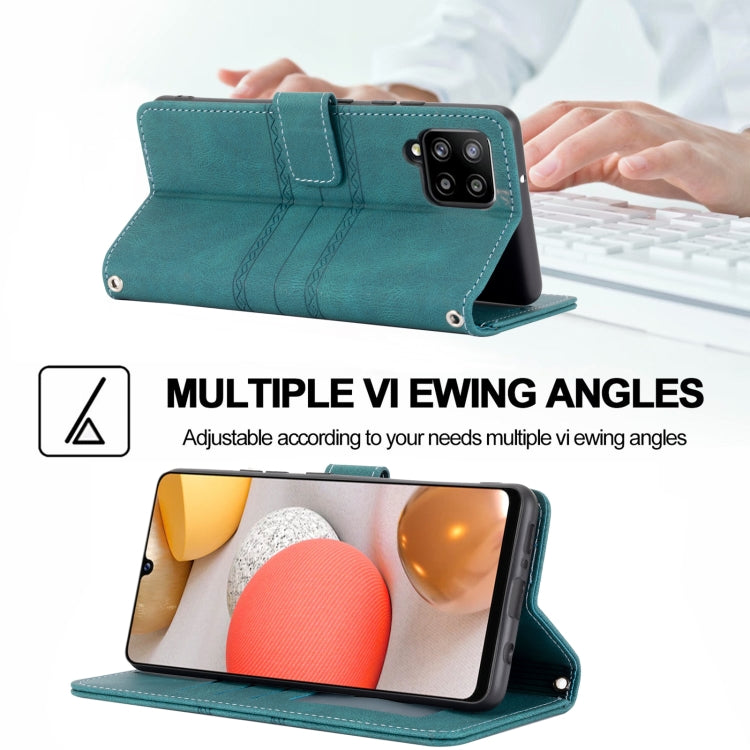 For Samsung Galaxy A42 5G Embossed Striped Magnetic Buckle PU + TPU Horizontal Flip Leather Case with Holder & Card Slot & Wallet & Photo Frame & Sling