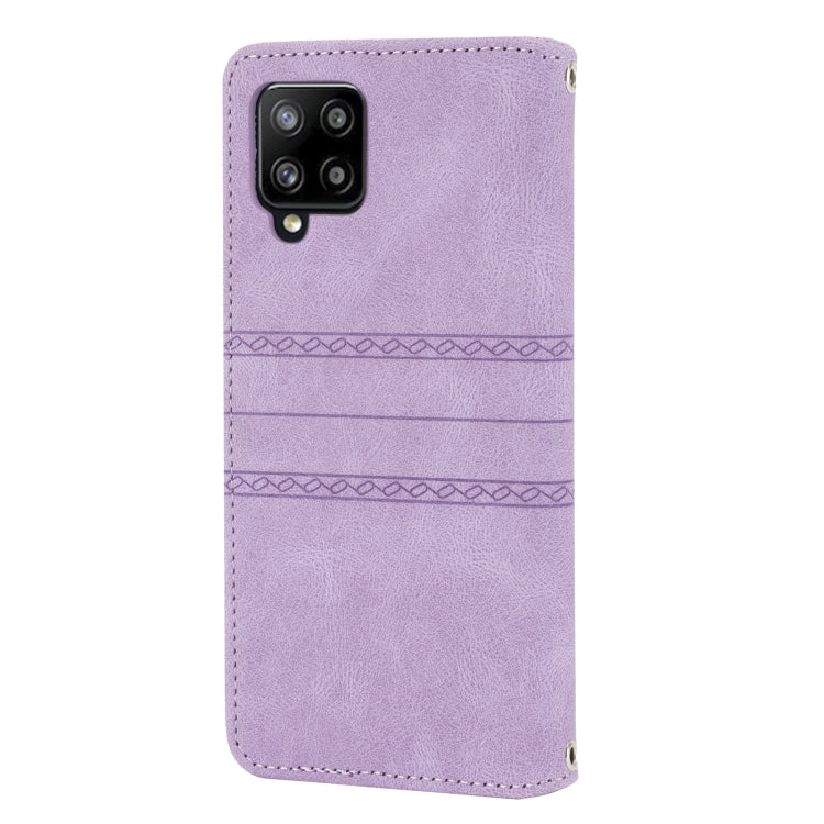 For Samsung Galaxy A42 5G Embossed Striped Magnetic Buckle PU + TPU Horizontal Flip Leather Case with Holder & Card Slot & Wallet & Photo Frame & Sling