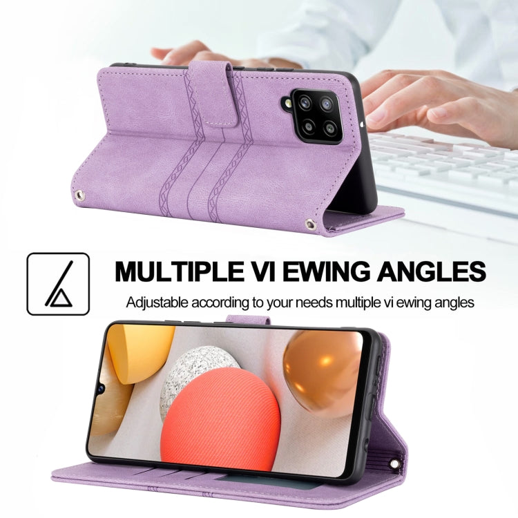 For Samsung Galaxy A42 5G Embossed Striped Magnetic Buckle PU + TPU Horizontal Flip Leather Case with Holder & Card Slot & Wallet & Photo Frame & Sling
