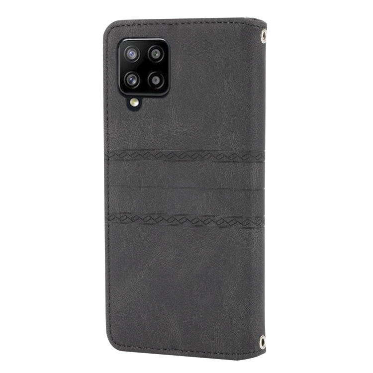 For Samsung Galaxy A42 5G Embossed Striped Magnetic Buckle PU + TPU Horizontal Flip Leather Case with Holder & Card Slot & Wallet & Photo Frame & Sling