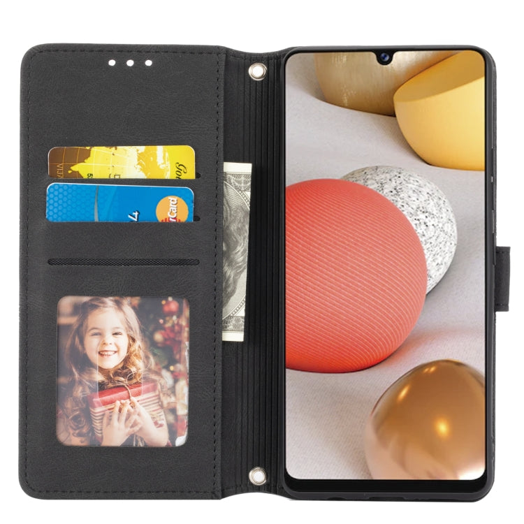 For Samsung Galaxy A42 5G Embossed Striped Magnetic Buckle PU + TPU Horizontal Flip Leather Case with Holder & Card Slot & Wallet & Photo Frame & Sling