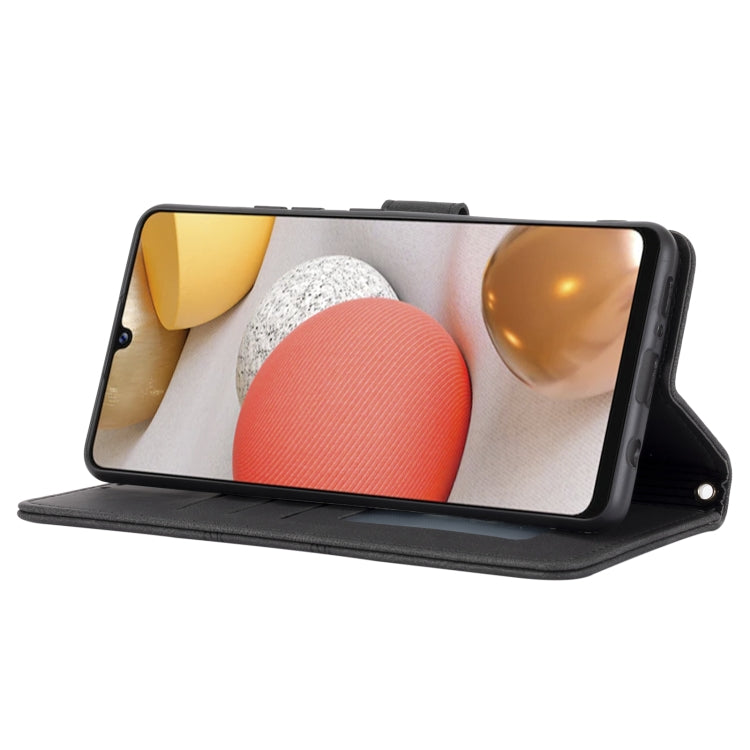 For Samsung Galaxy A42 5G Embossed Striped Magnetic Buckle PU + TPU Horizontal Flip Leather Case with Holder & Card Slot & Wallet & Photo Frame & Sling