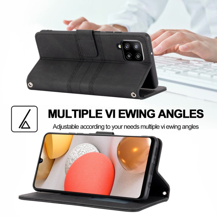 For Samsung Galaxy A42 5G Embossed Striped Magnetic Buckle PU + TPU Horizontal Flip Leather Case with Holder & Card Slot & Wallet & Photo Frame & Sling