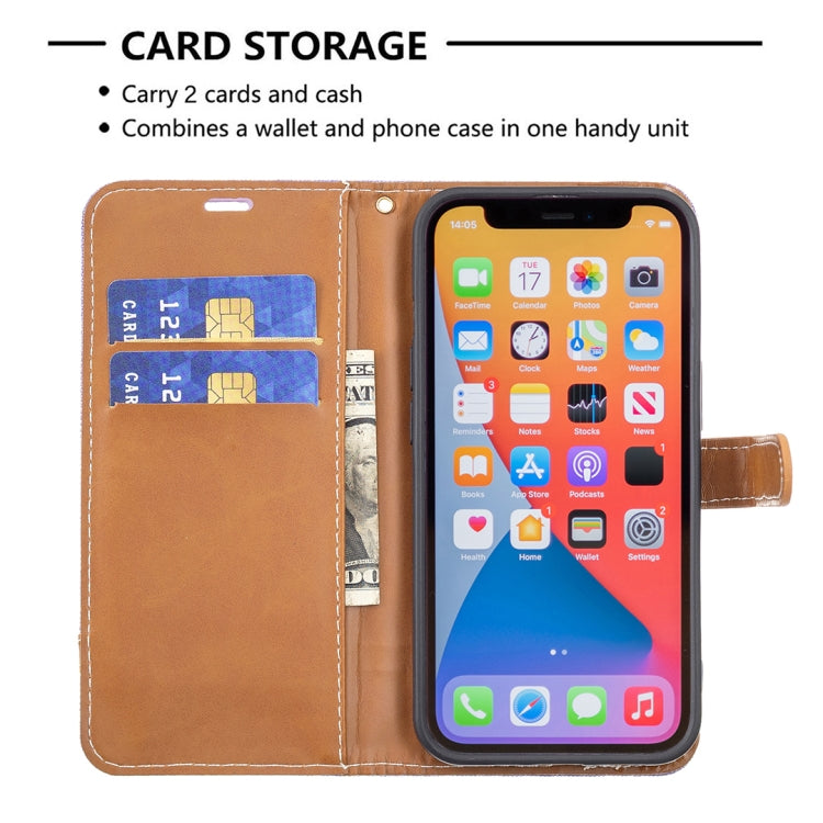 For iPhone 13 mini Color Matching Denim Texture Horizontal Flip Leather Case with Holder & Card Slots & Wallet & Lanyard