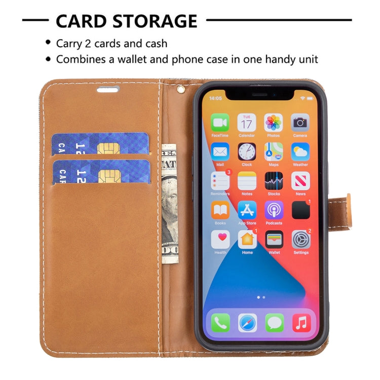 For iPhone 13 mini Color Matching Denim Texture Horizontal Flip Leather Case with Holder & Card Slots & Wallet & Lanyard