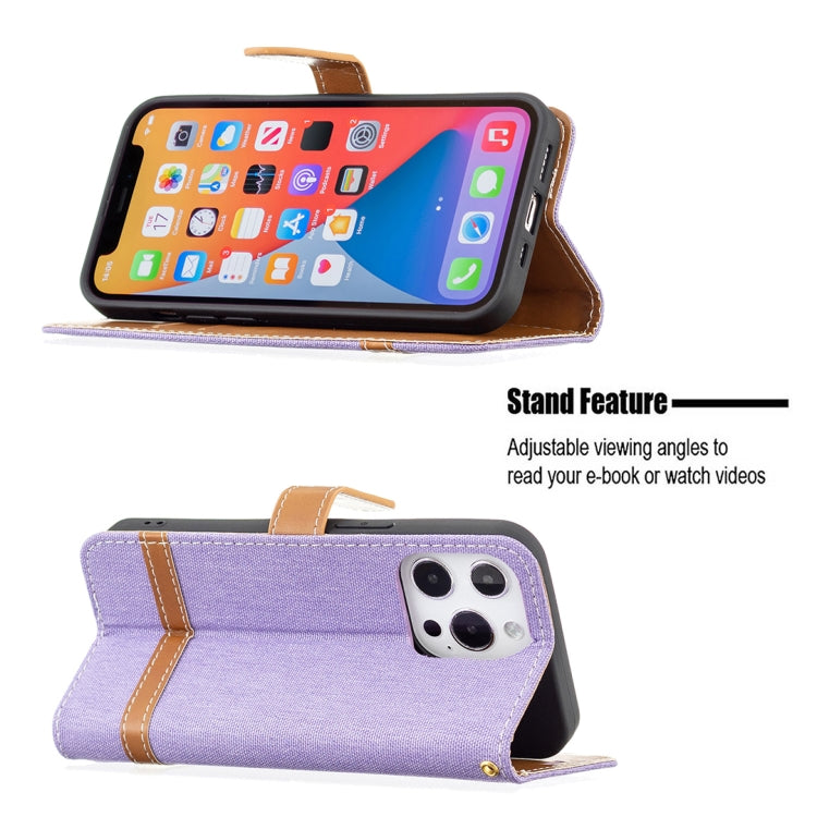 For iPhone 13 Pro Color Matching Denim Texture Horizontal Flip Leather Case with Holder & Card Slots & Wallet & Lanyard