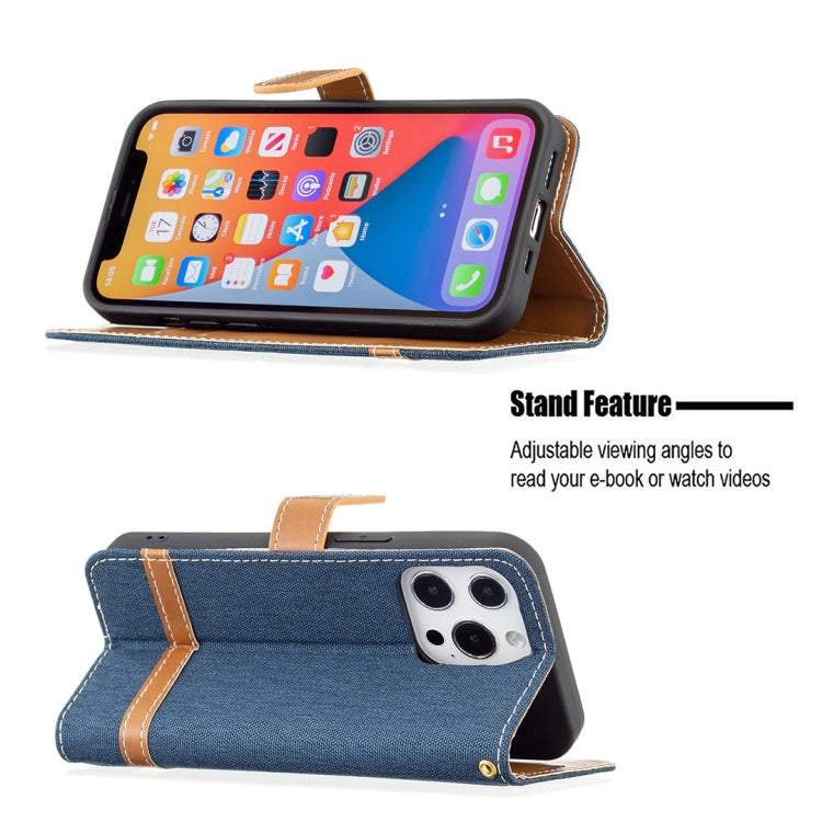For iPhone 13 Pro Color Matching Denim Texture Horizontal Flip Leather Case with Holder & Card Slots & Wallet & Lanyard