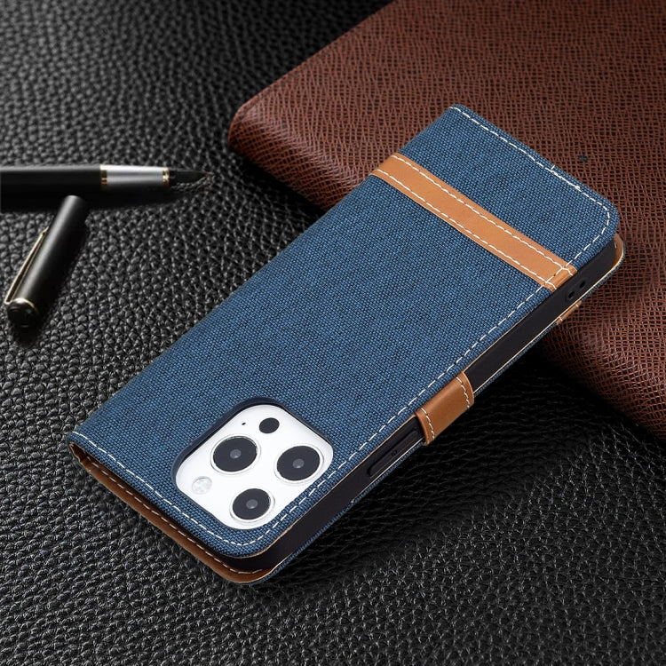 For iPhone 13 Pro Color Matching Denim Texture Horizontal Flip Leather Case with Holder & Card Slots & Wallet & Lanyard