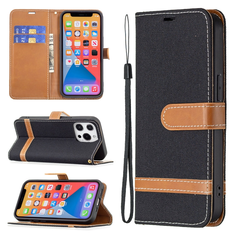 For iPhone 13 Pro Max Color Matching Denim Texture Horizontal Flip Leather Case with Holder & Card Slots & Wallet & Lanyard