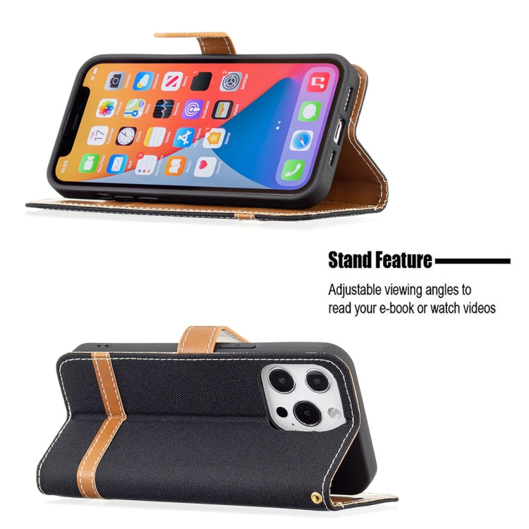 For iPhone 13 Pro Max Color Matching Denim Texture Horizontal Flip Leather Case with Holder & Card Slots & Wallet & Lanyard