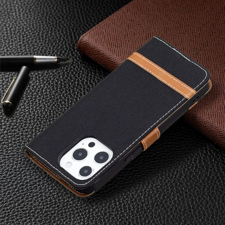 For iPhone 13 Pro Max Color Matching Denim Texture Horizontal Flip Leather Case with Holder & Card Slots & Wallet & Lanyard