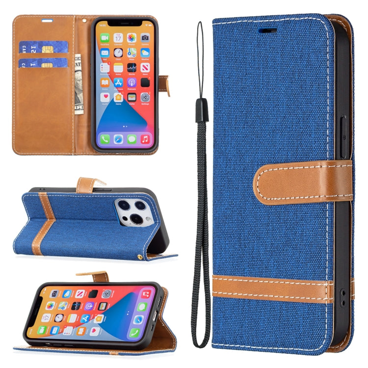 For iPhone 13 Pro Max Color Matching Denim Texture Horizontal Flip Leather Case with Holder & Card Slots & Wallet & Lanyard