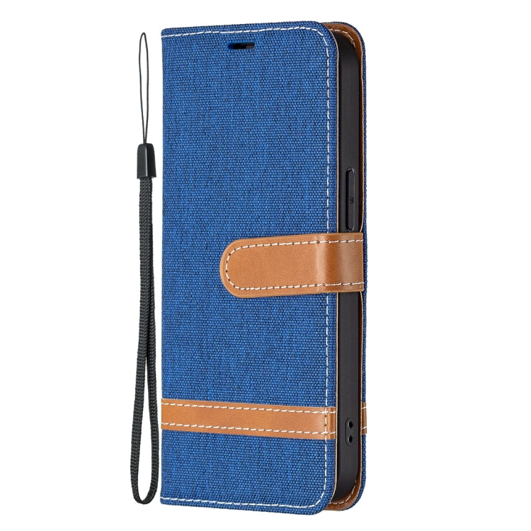 For iPhone 13 Pro Max Color Matching Denim Texture Horizontal Flip Leather Case with Holder & Card Slots & Wallet & Lanyard