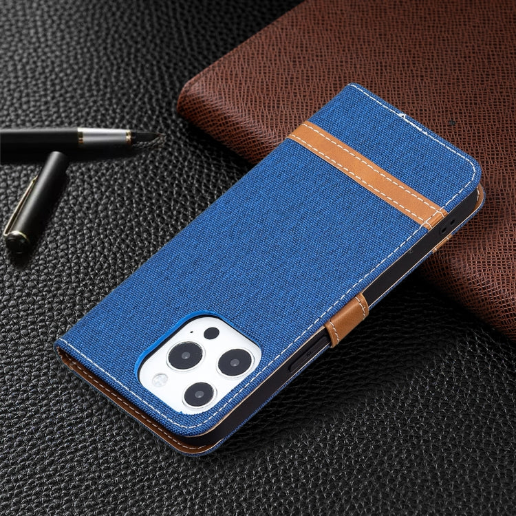 For iPhone 13 Pro Max Color Matching Denim Texture Horizontal Flip Leather Case with Holder & Card Slots & Wallet & Lanyard