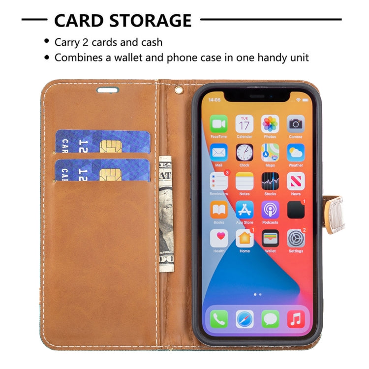 For iPhone 13 Pro Max Color Matching Denim Texture Horizontal Flip Leather Case with Holder & Card Slots & Wallet & Lanyard