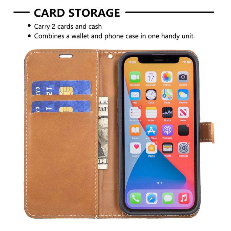 For iPhone 13 Pro Max Color Matching Denim Texture Horizontal Flip Leather Case with Holder & Card Slots & Wallet & Lanyard
