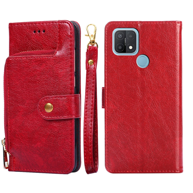 For OPPO A15 Zipper Bag PU + TPU Horizontal Flip Leather Case with Holder & Card Slot & Wallet & Lanyard