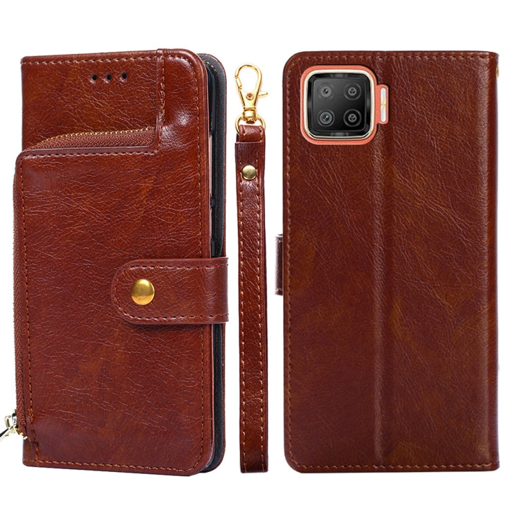 For OPPO F17 / A73 Zipper Bag PU + TPU Horizontal Flip Leather Case with Holder & Card Slot & Wallet & Lanyard