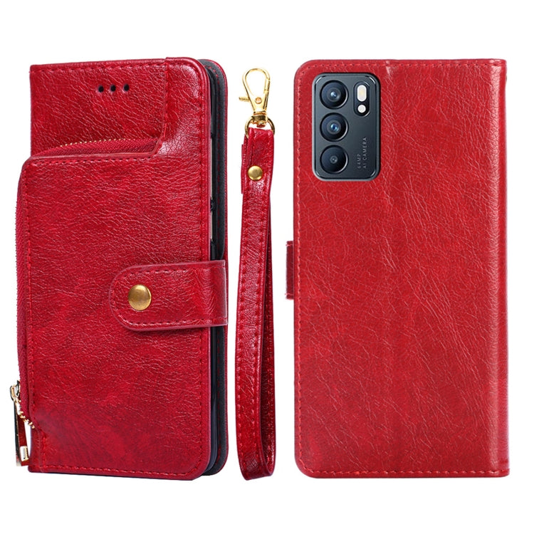 For OPPO Reno6 Zipper Bag PU + TPU Horizontal Flip Leather Case with Holder & Card Slot & Wallet & Lanyard