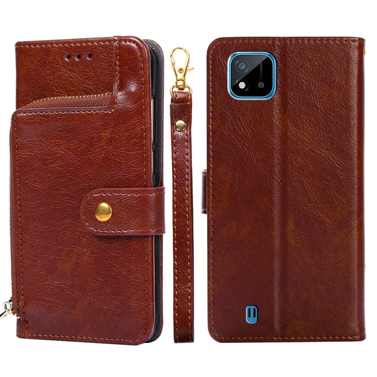 For Realme C20 Zipper Bag PU + TPU Horizontal Flip Leather Case with Holder & Card Slot & Wallet & Lanyard