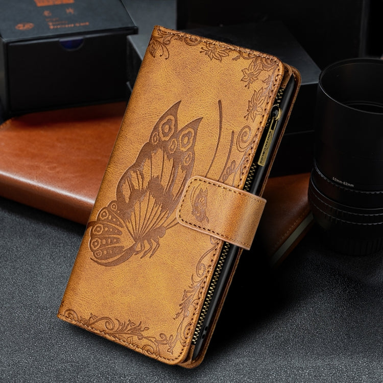 For iPhone 13 mini Flying Butterfly Embossing Pattern Zipper Horizontal Flip Leather Case with Holder & Card Slots & Wallet