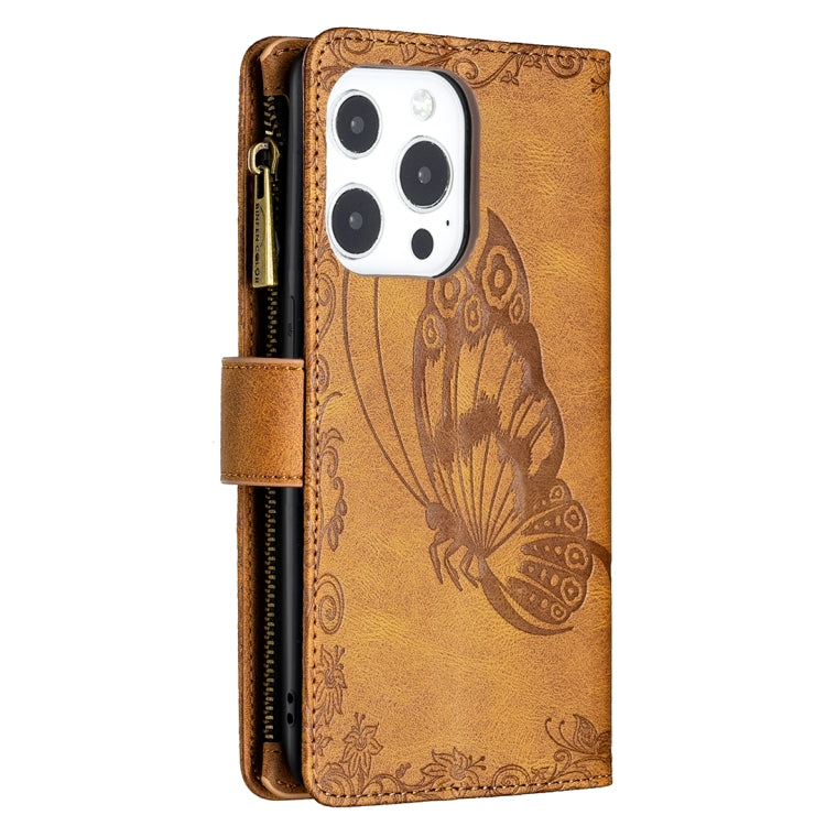 For iPhone 13 Flying Butterfly Embossing Pattern Zipper Horizontal Flip Leather Case with Holder & Card Slots & Wallet