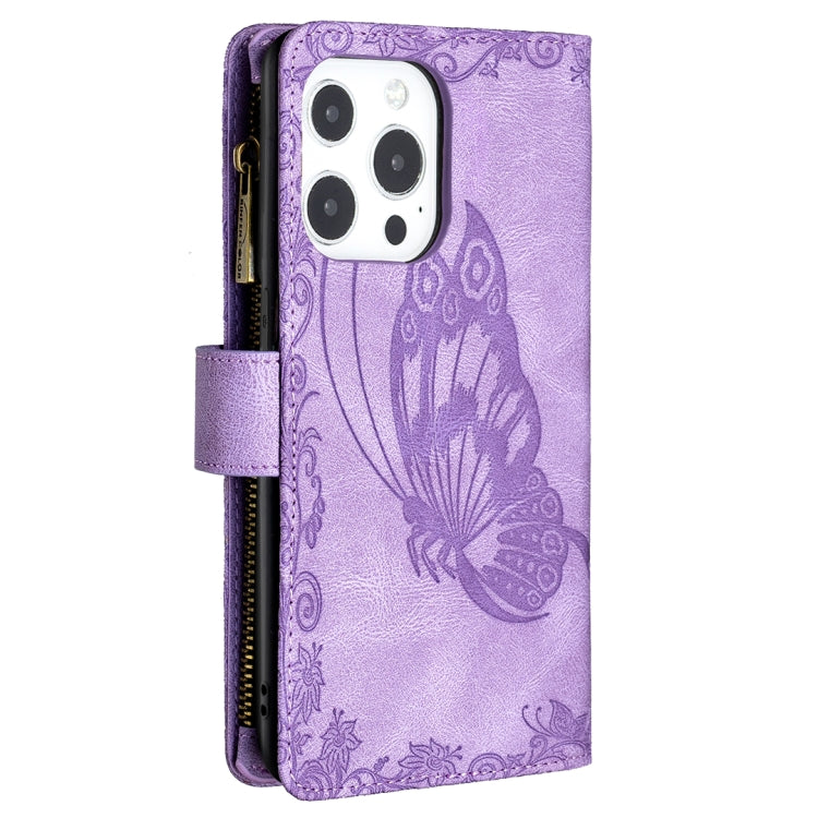 For iPhone 13 Flying Butterfly Embossing Pattern Zipper Horizontal Flip Leather Case with Holder & Card Slots & Wallet