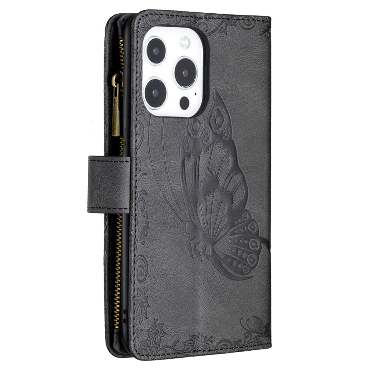 For iPhone 13 Flying Butterfly Embossing Pattern Zipper Horizontal Flip Leather Case with Holder & Card Slots & Wallet