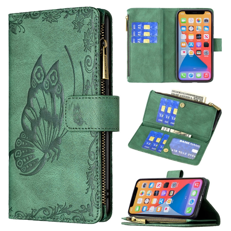 For iPhone 13 Flying Butterfly Embossing Pattern Zipper Horizontal Flip Leather Case with Holder & Card Slots & Wallet