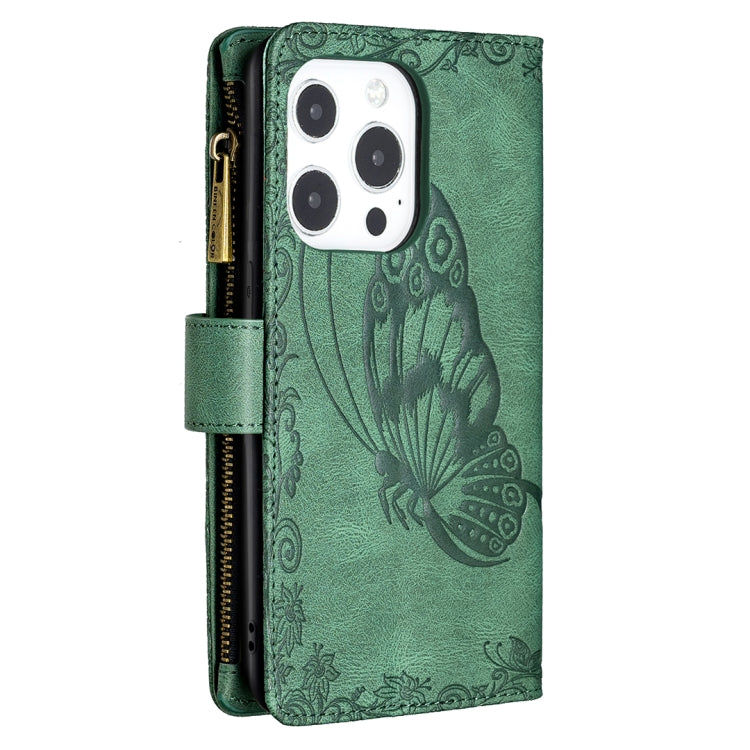For iPhone 13 Flying Butterfly Embossing Pattern Zipper Horizontal Flip Leather Case with Holder & Card Slots & Wallet