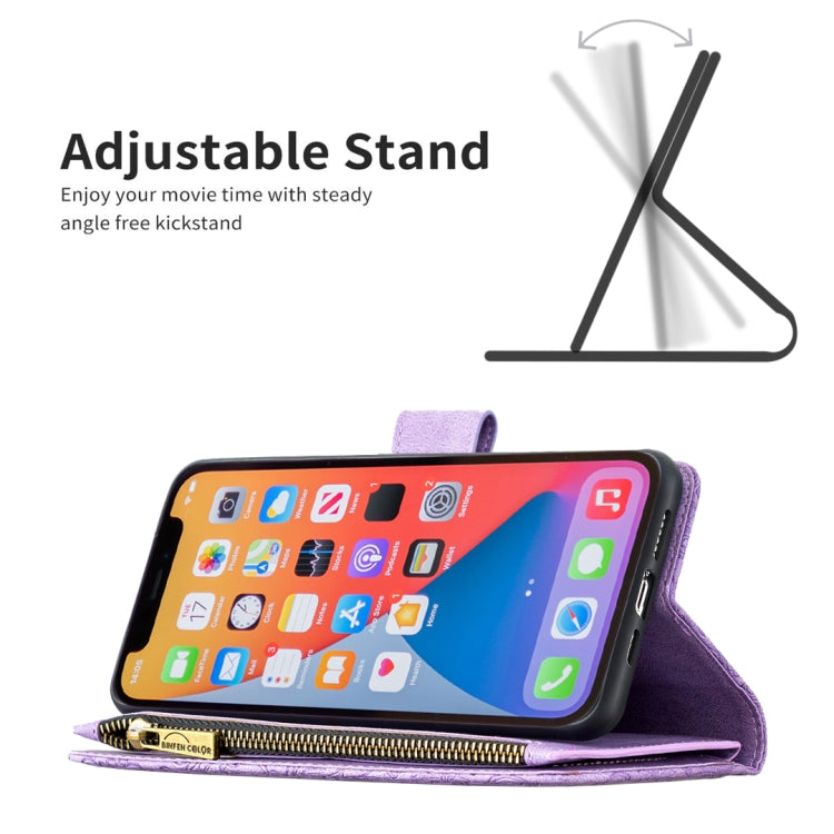 For iPhone 13 Pro Flying Butterfly Embossing Pattern Zipper Horizontal Flip Leather Case with Holder & Card Slots & Wallet