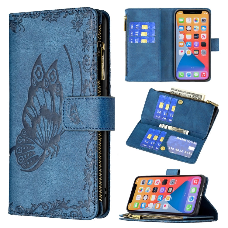 For iPhone 13 Pro Flying Butterfly Embossing Pattern Zipper Horizontal Flip Leather Case with Holder & Card Slots & Wallet